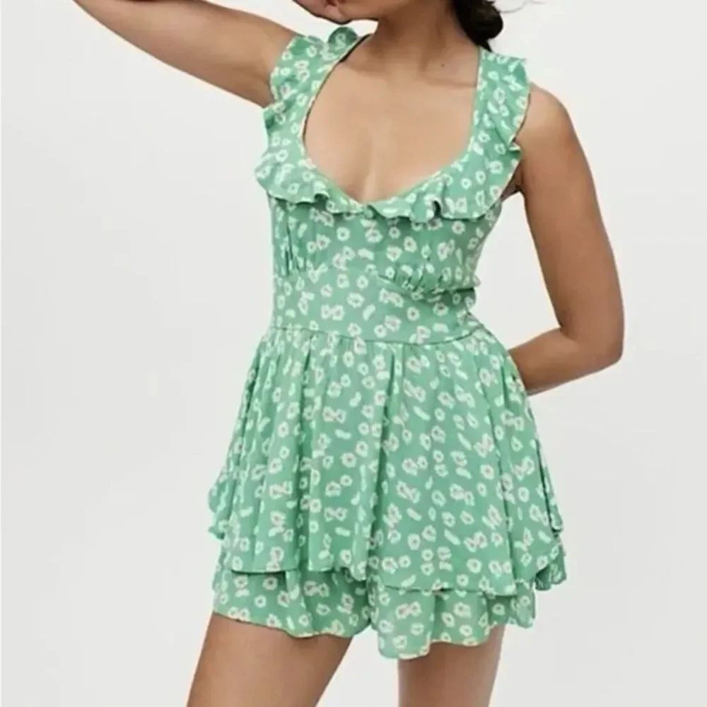 Urban Outfitters Green Daisy Print Sundress Romper